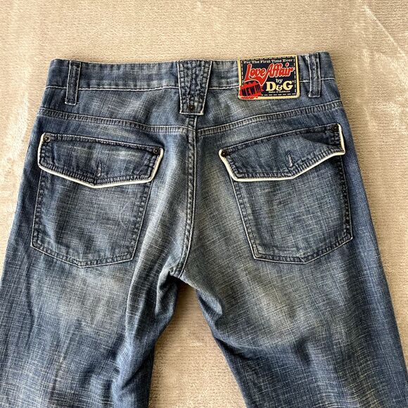 D&G‎ Dolce&Gabbana Jeans Men 32x35 Blue Straight Fit Flap Pockets Paint Splatter - Picture 12 of 16
